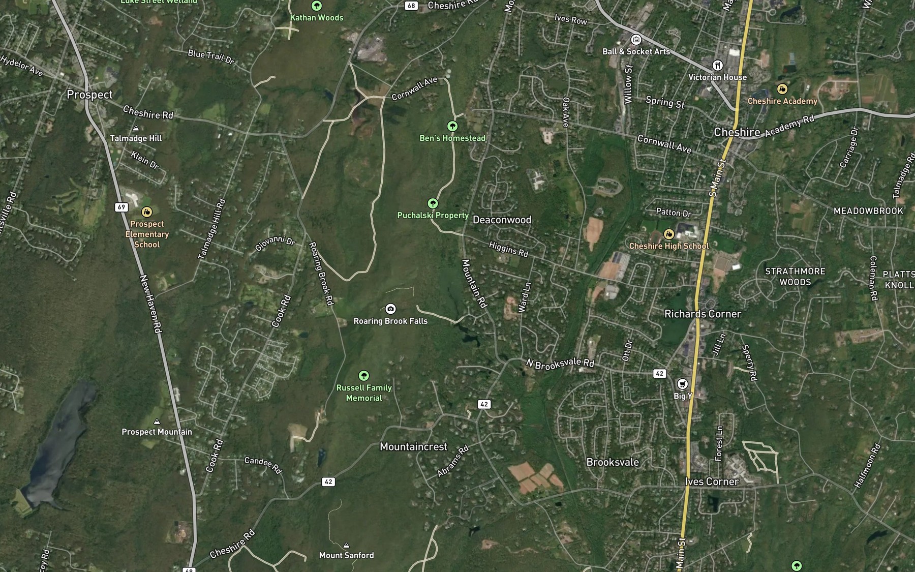 Satellite map of the Mystic Reservoir