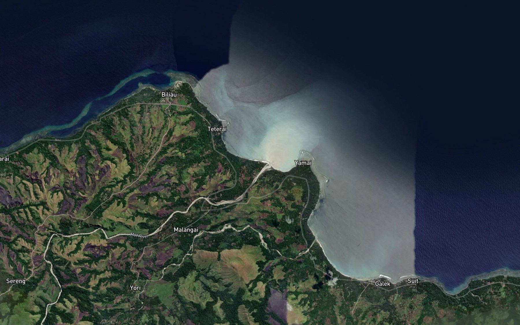 Satellite map of the Mot River