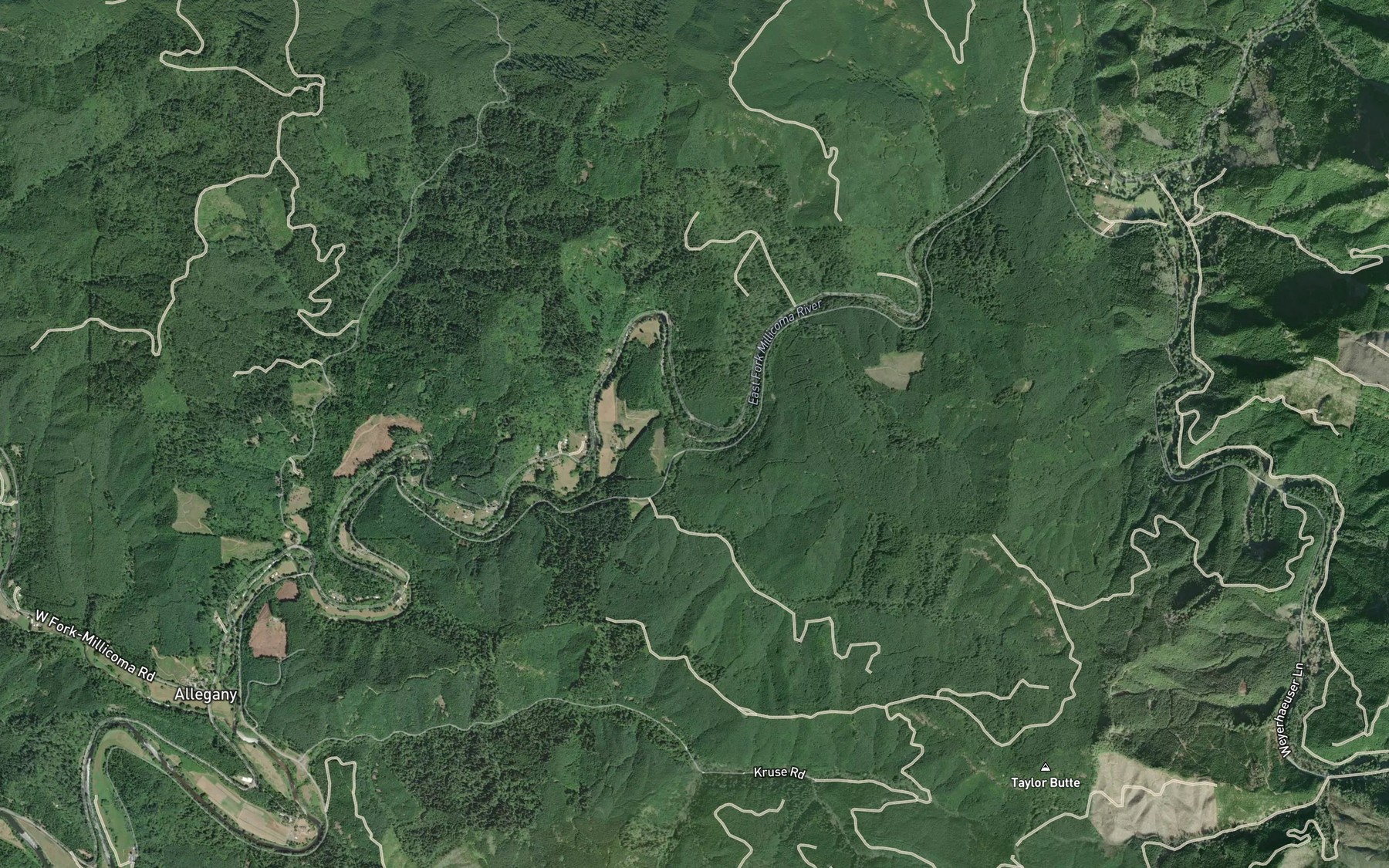 Satellite map of the Hodges Creek