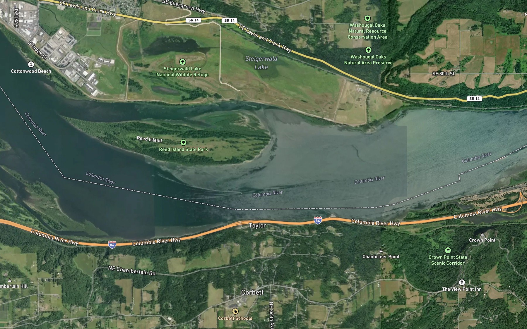 Satellite map of the Reed Island