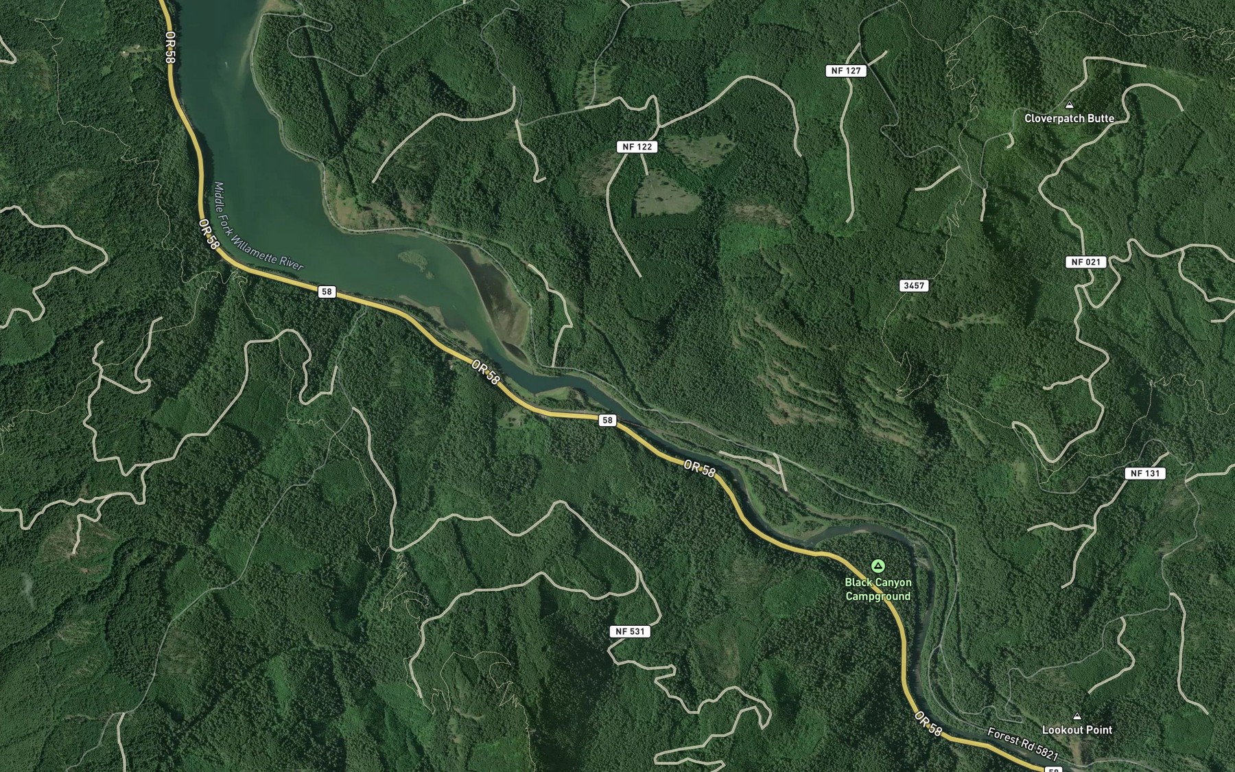 Satellite map of the Hospital Creek
