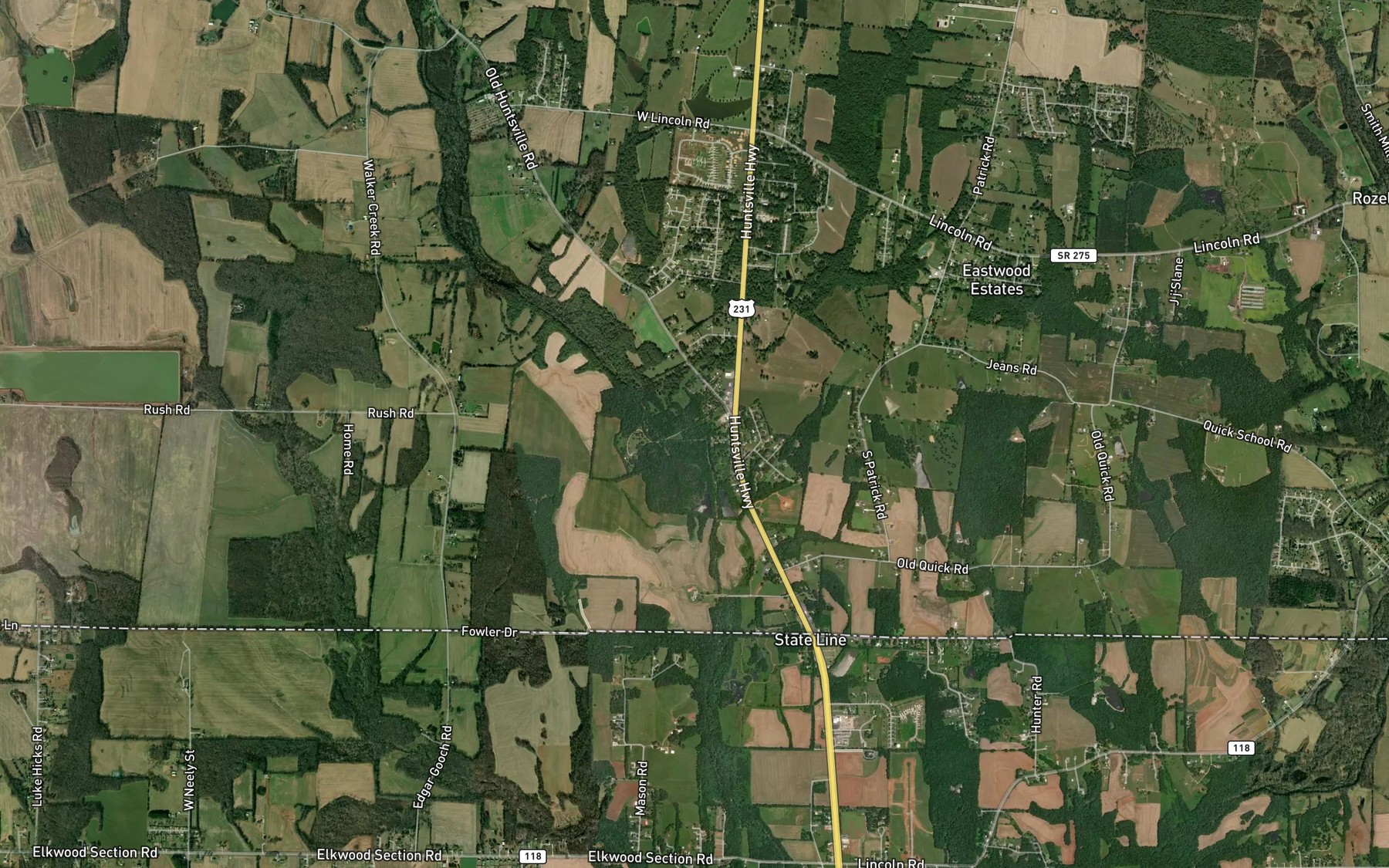 Satellite map of the Campers Branch