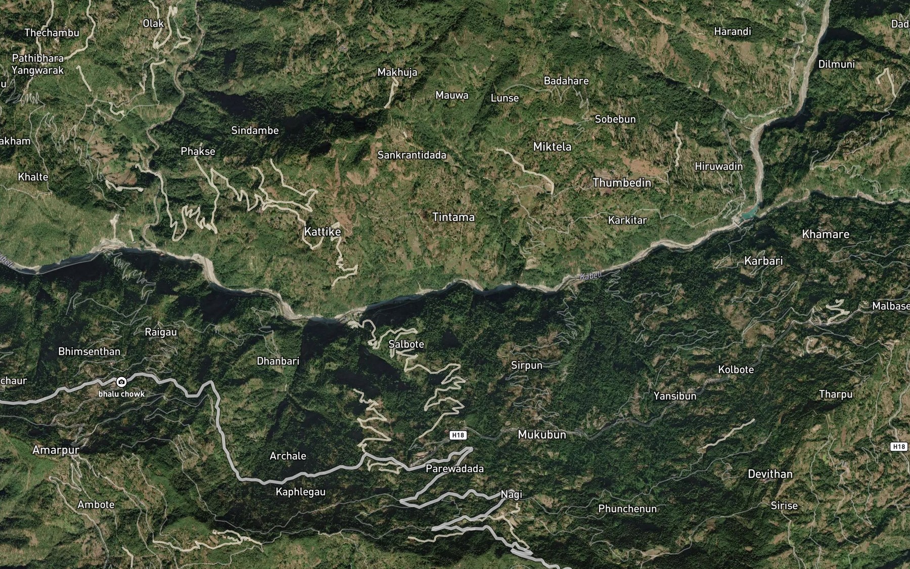 Satellite map of the Kabeli River