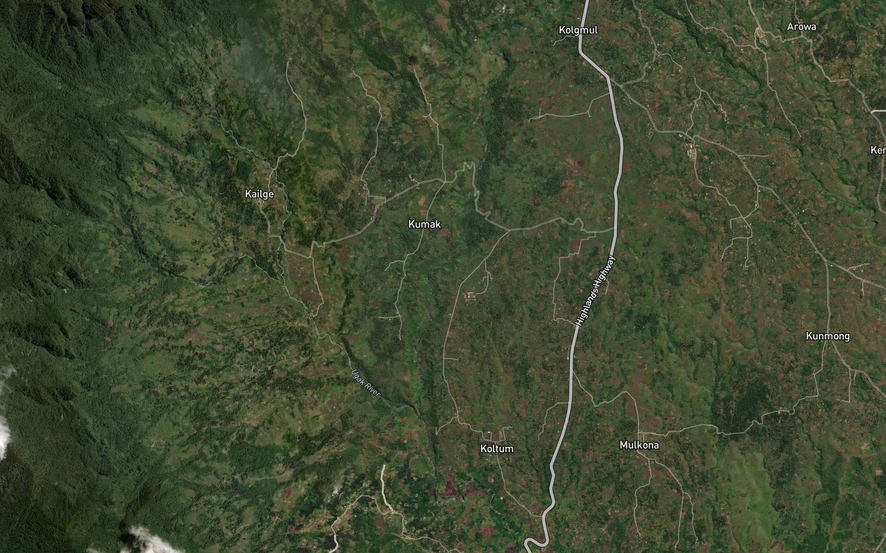 Satellite map of the Ugak River
