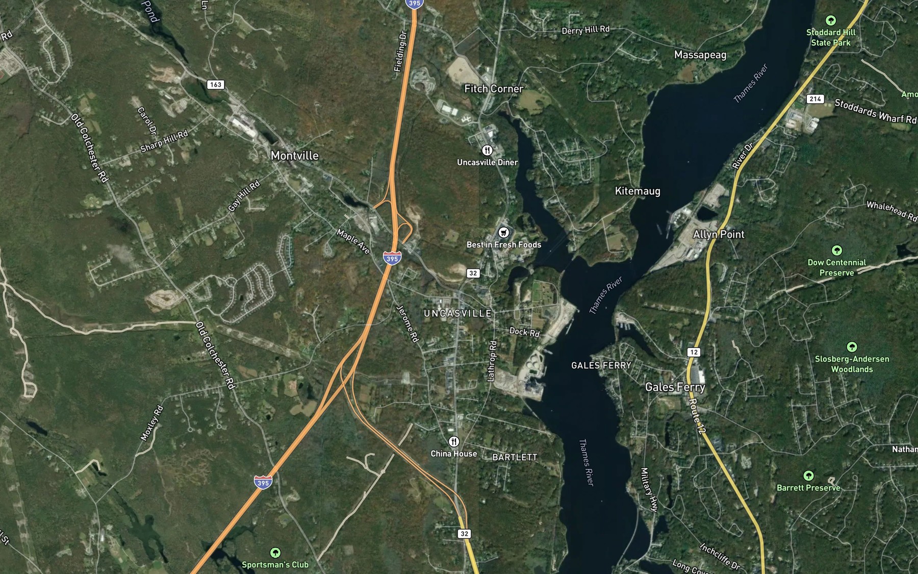 Satellite map of the Red Mill Pond
