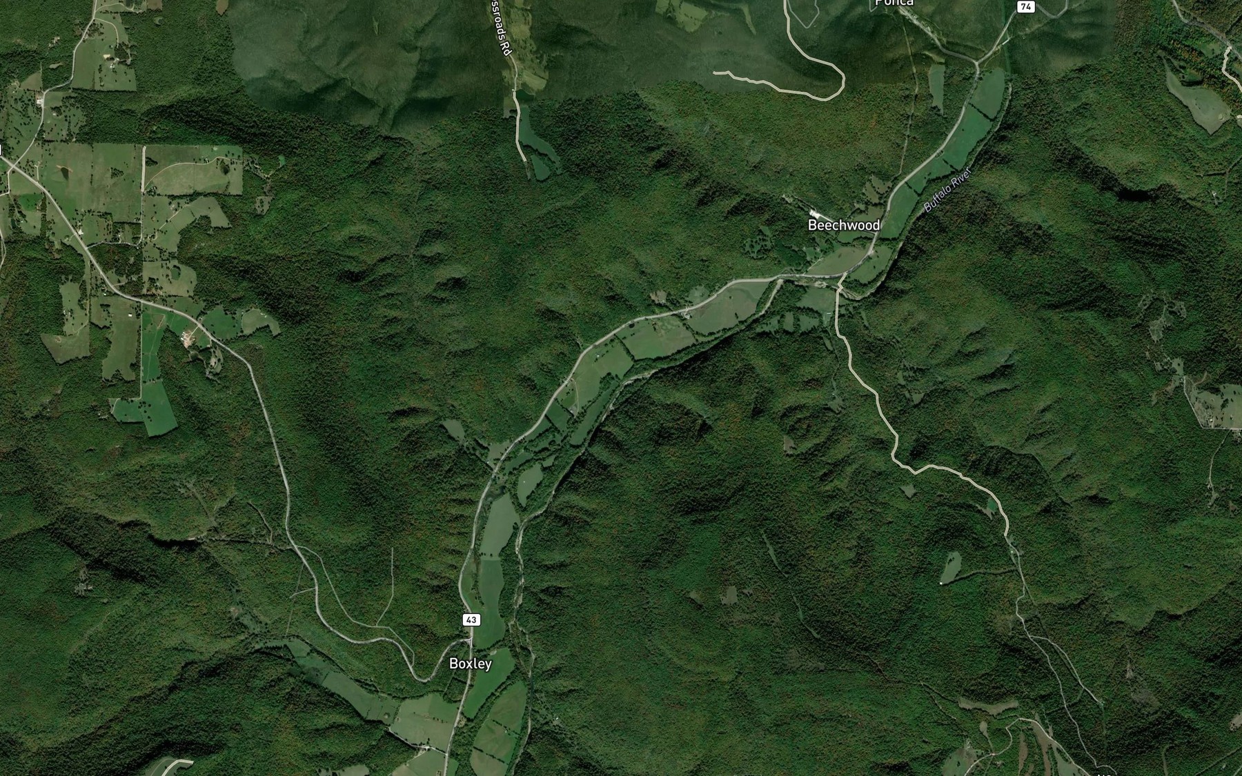 Satellite map of the Whiteley Creek