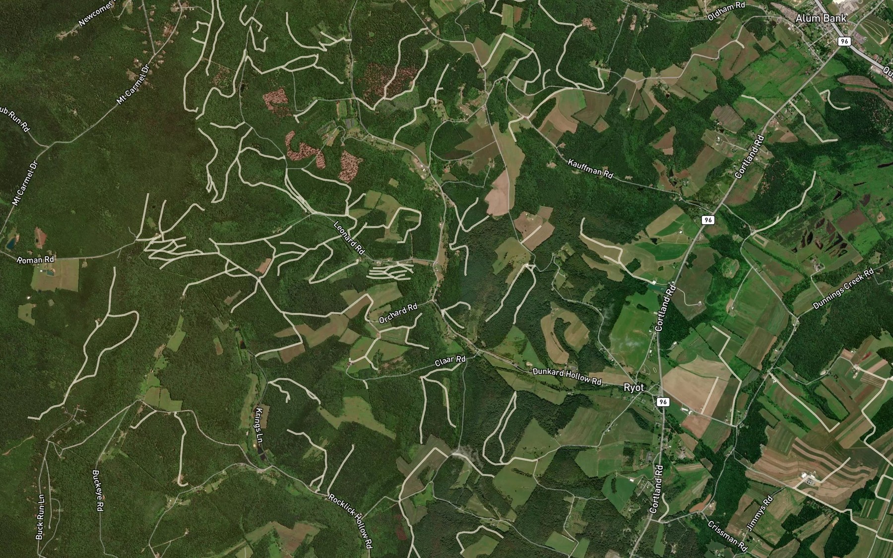Satellite map of the Callihan Creek