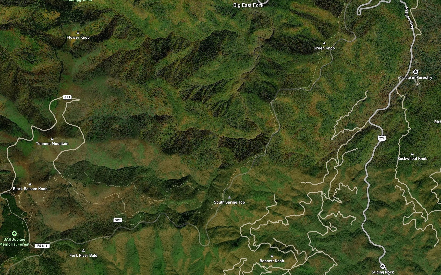 Satellite map of the Greasy Cove Prong
