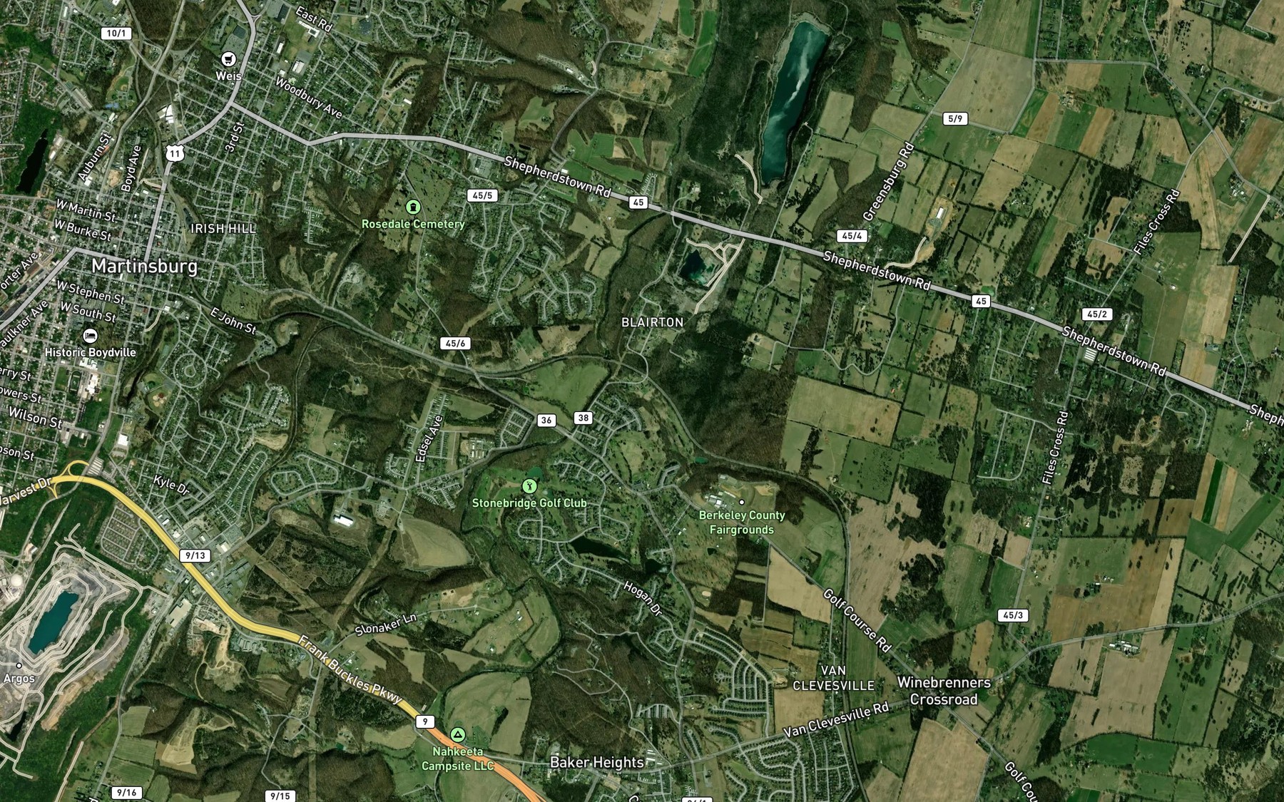 Satellite map of the Blairton Spring