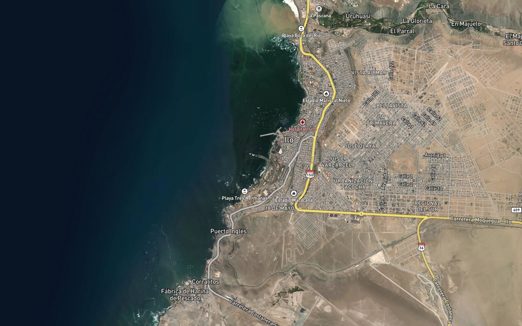 Satellite map of the Pacocha Cove