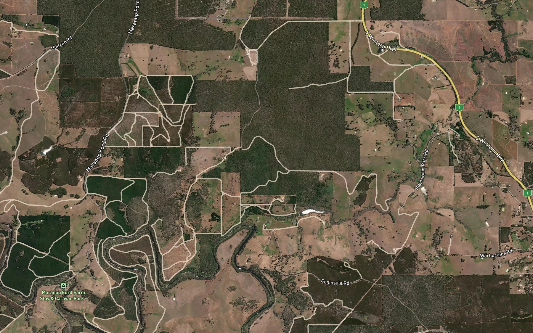 Satellite map of the Dalgarup Brook