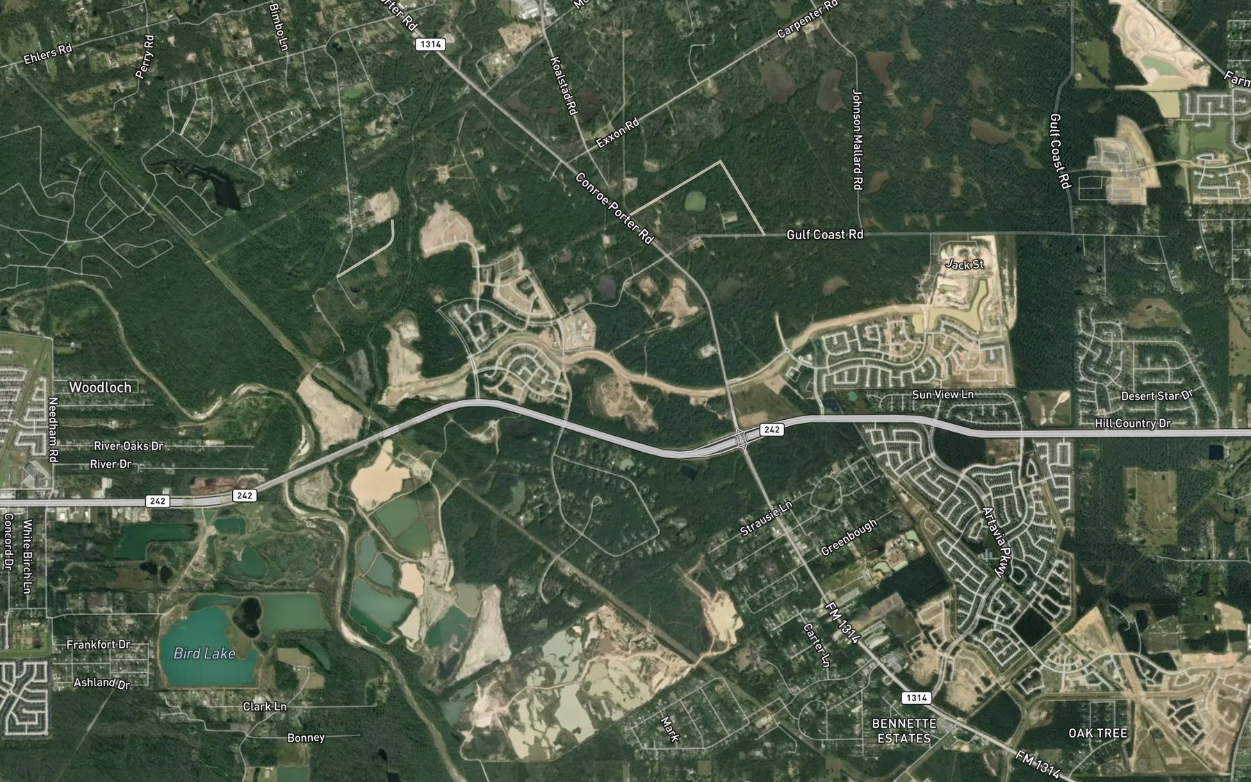 Satellite map of the Gum Bridge Pond