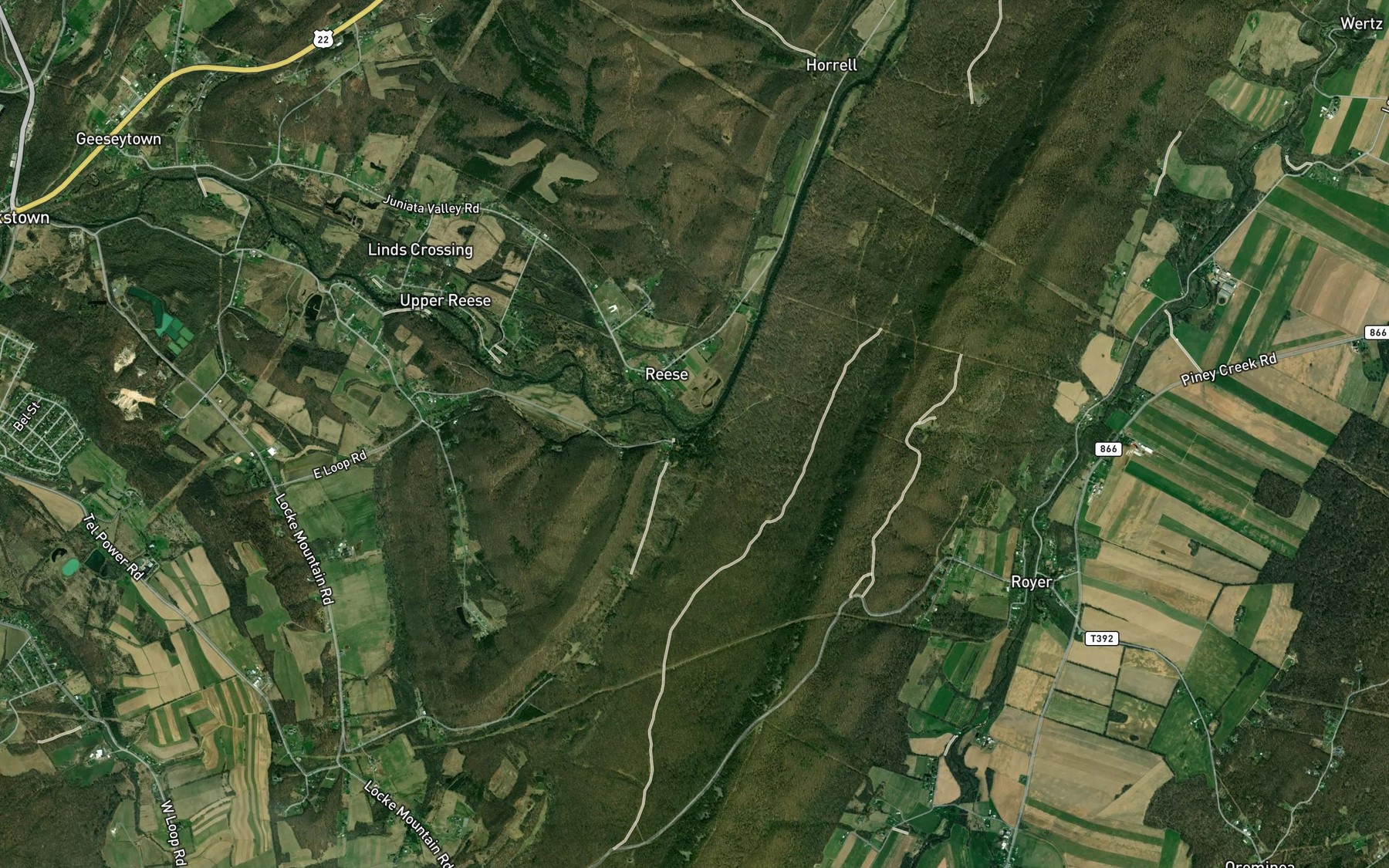 Satellite map of the Robinson Run