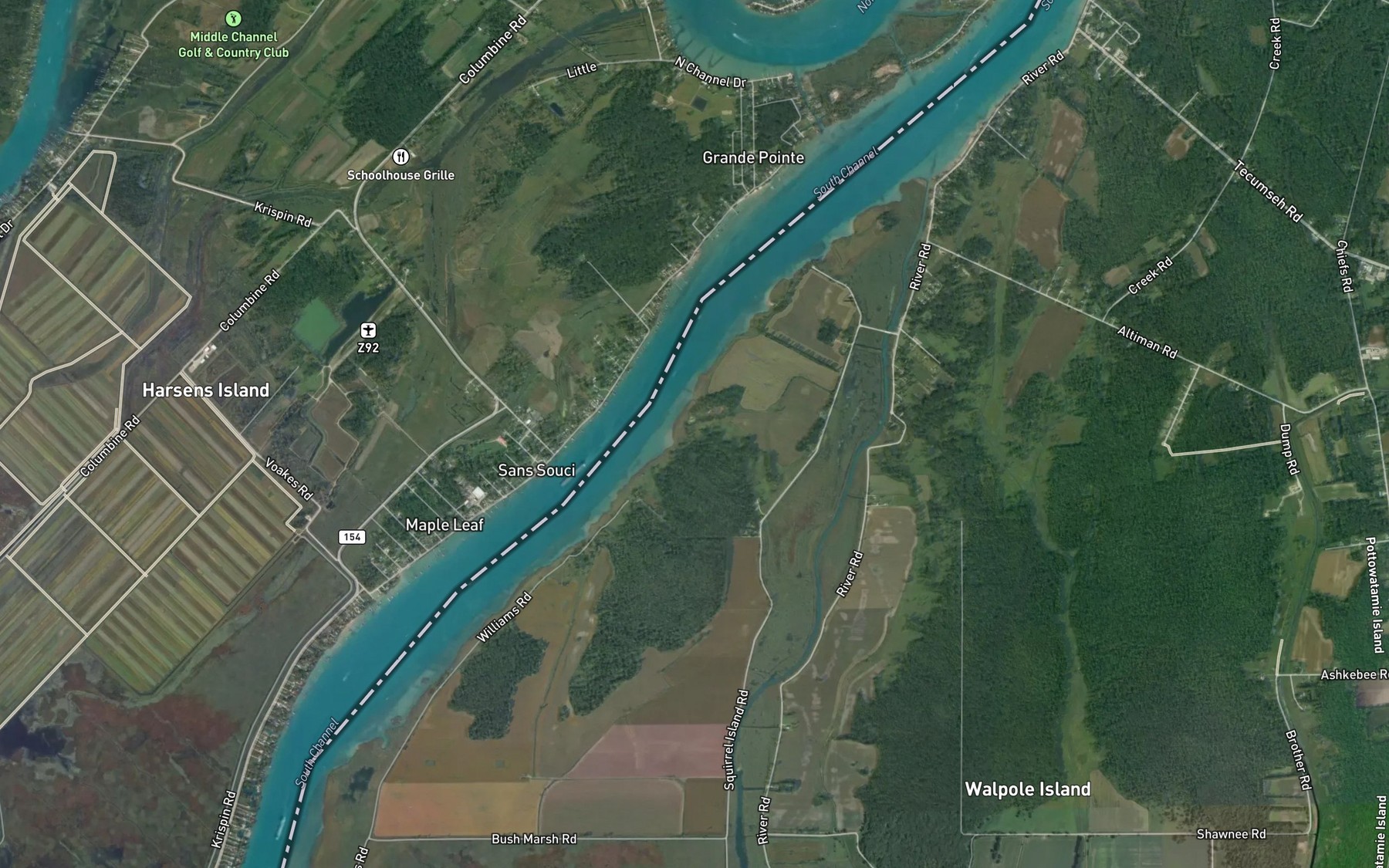 Satellite map of the South Channel