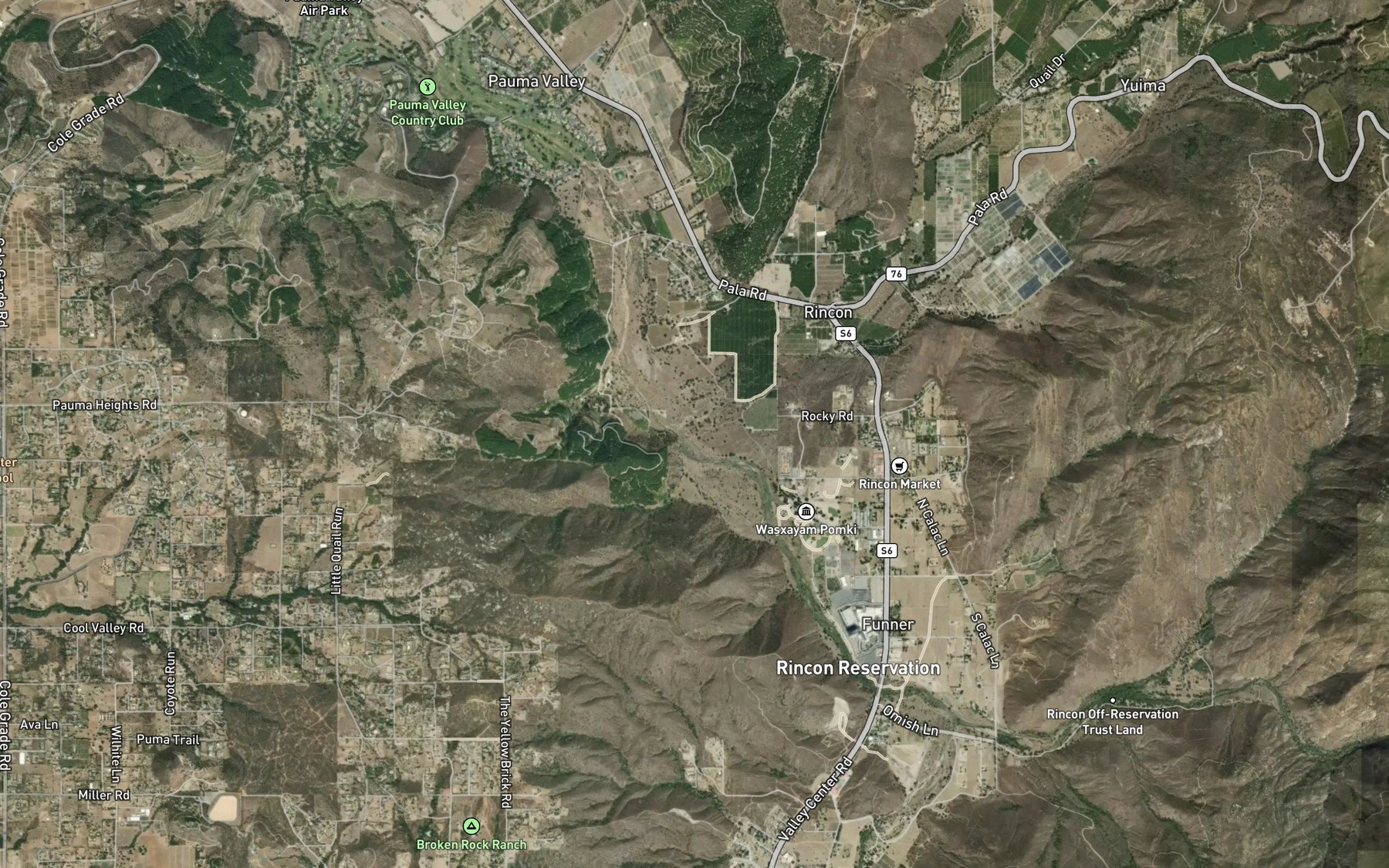 Satellite map of the Potrero Creek