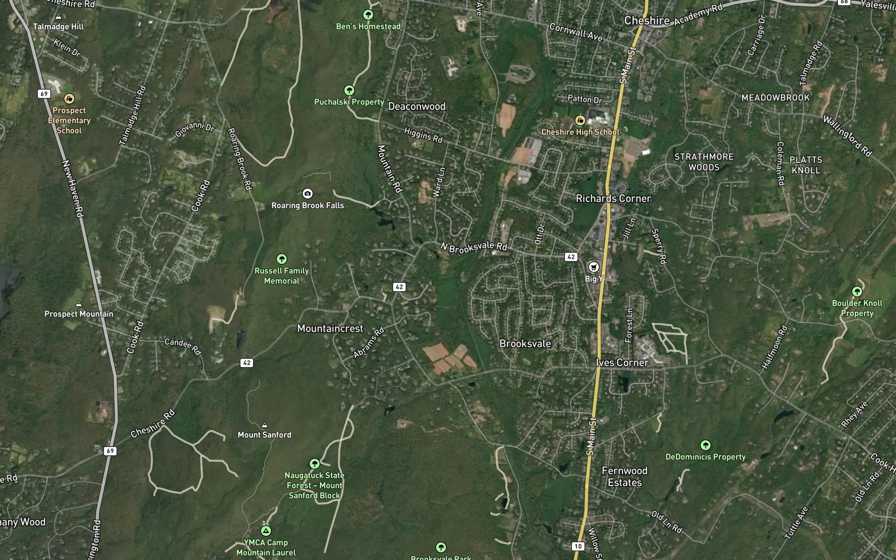 Satellite map of the Roaring Brook