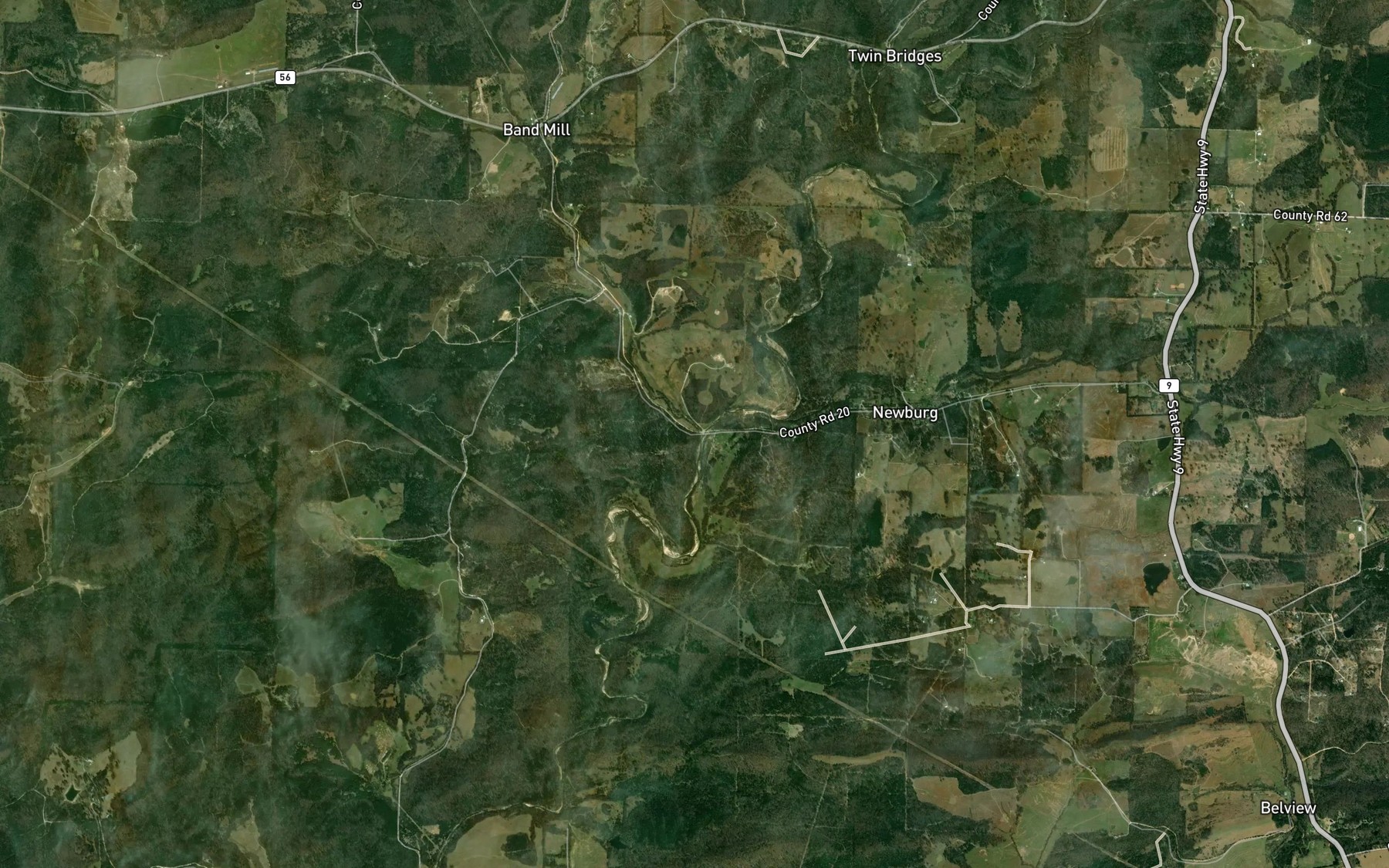 Satellite map of the Band Mill Creek