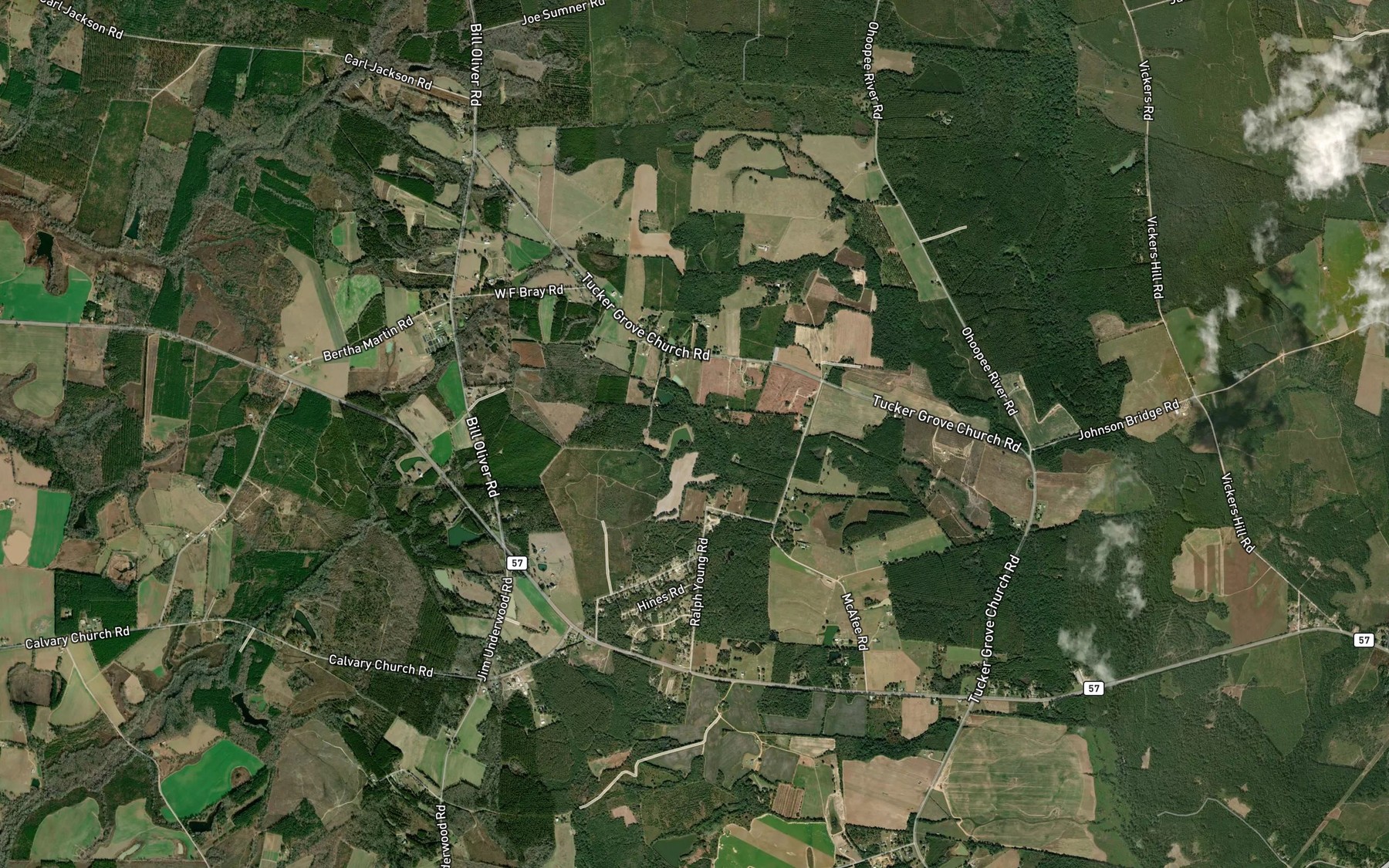 Satellite map of the Parkers Ponds