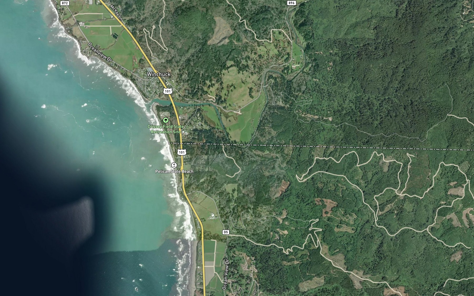 Satellite map of the South Fork Winchuck River