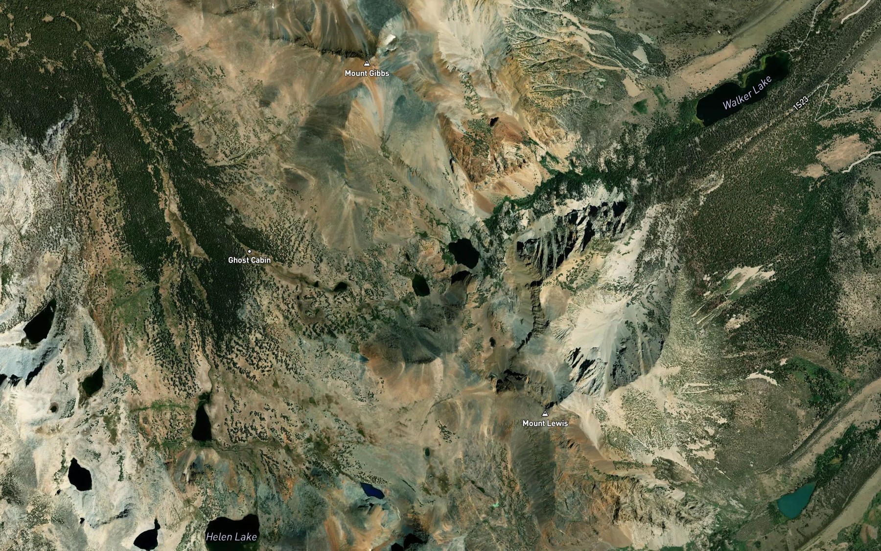 Satellite map of the Sardine Lakes