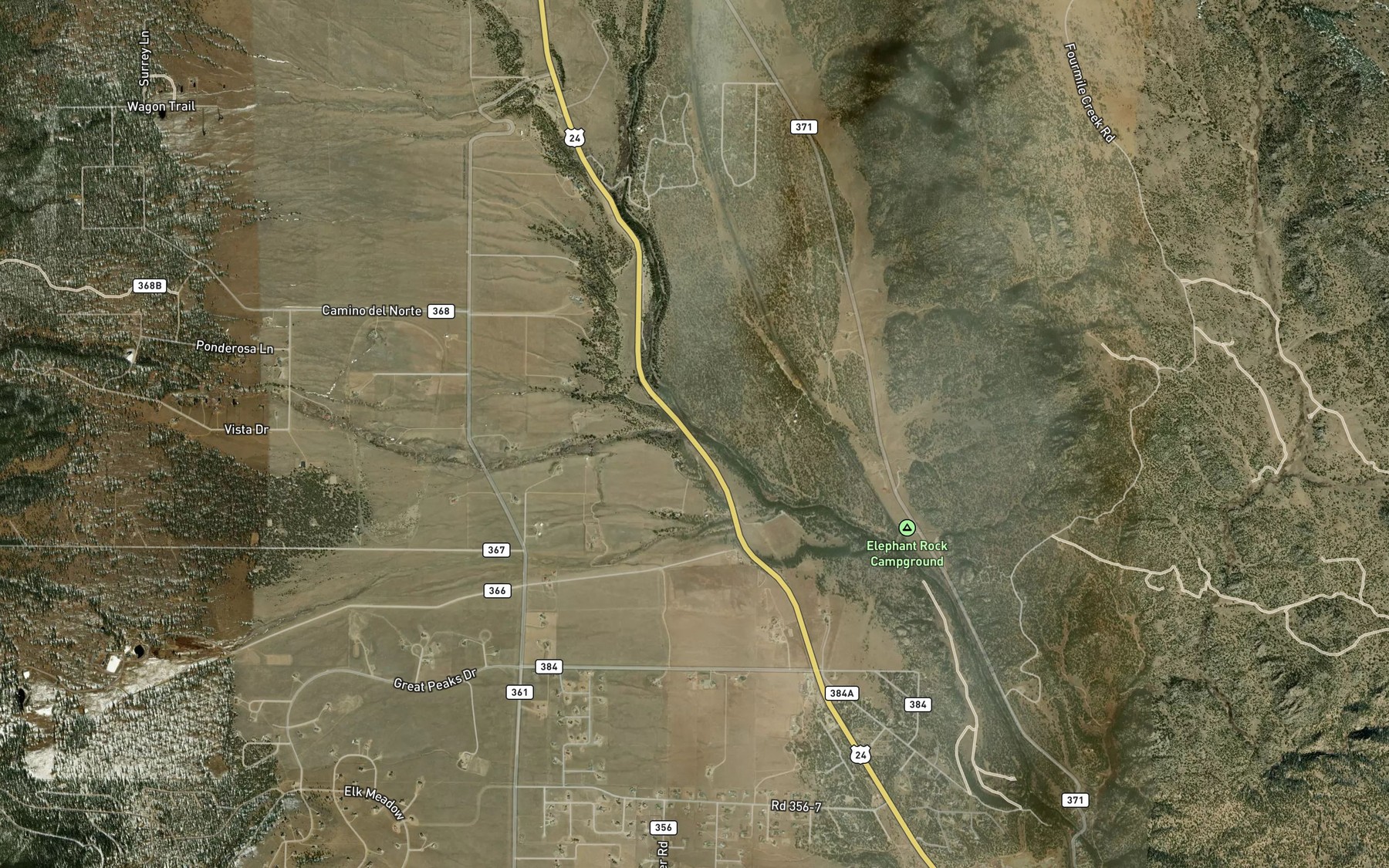 Satellite map of the Three Elk Creek