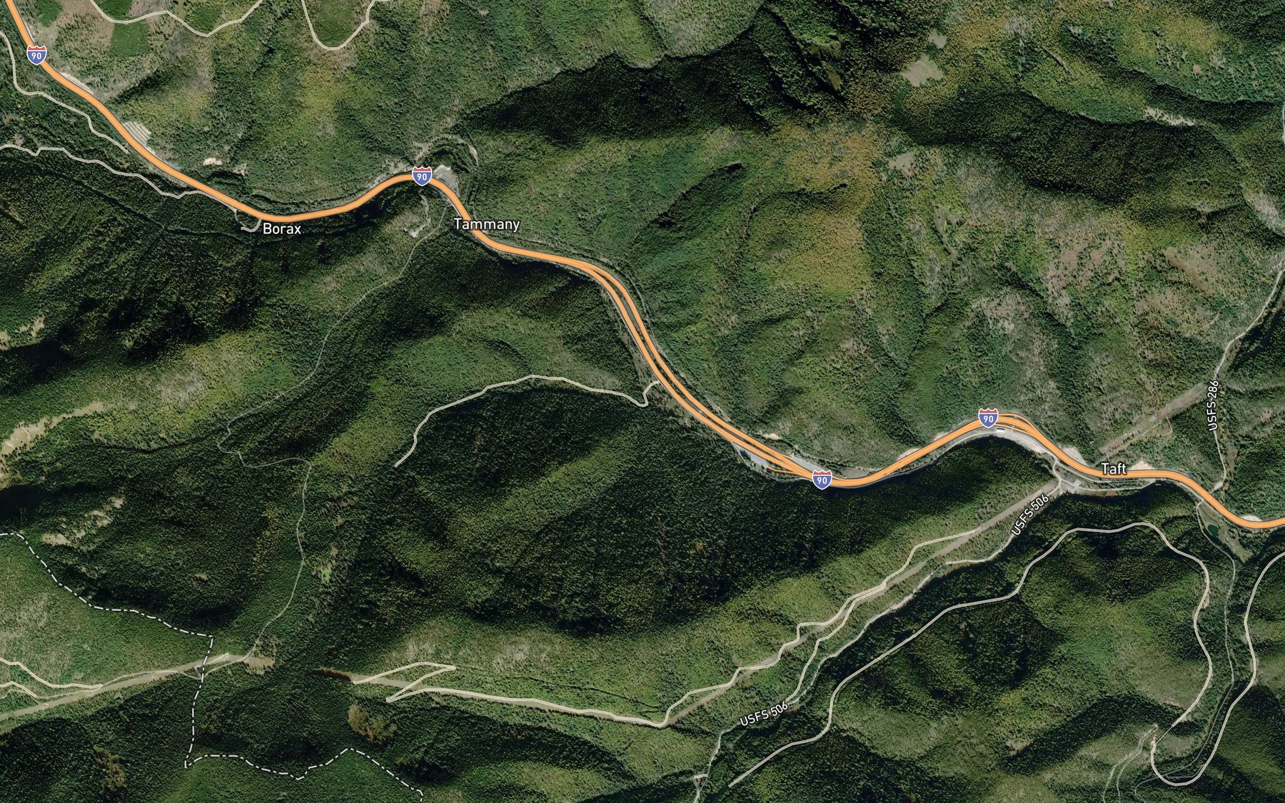 Satellite map of the Denna Mora Creek