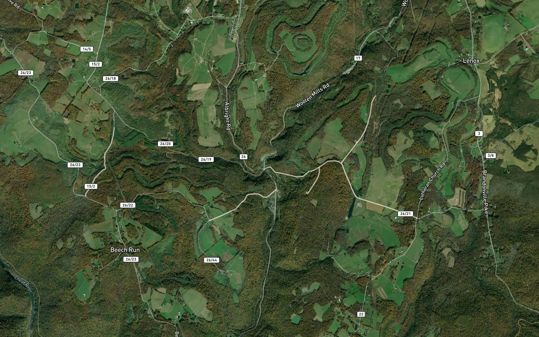 Satellite map of the Fickey Run