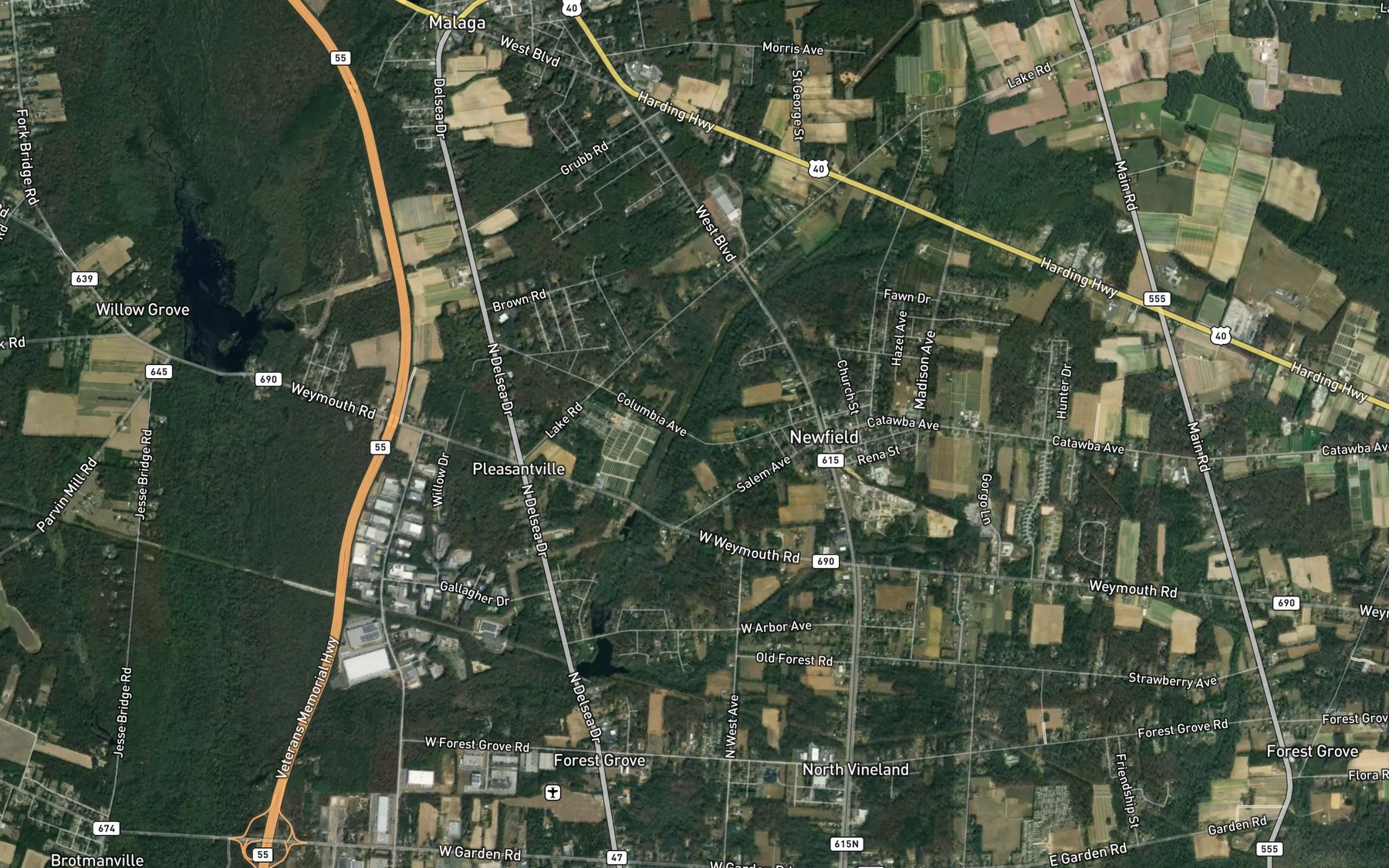 Satellite map of the Burnt Mill Branch