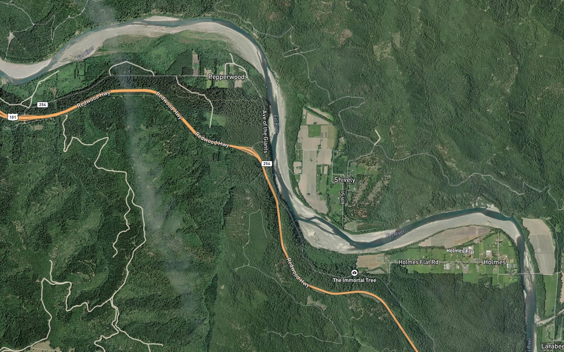 Satellite map of the Bear Creek