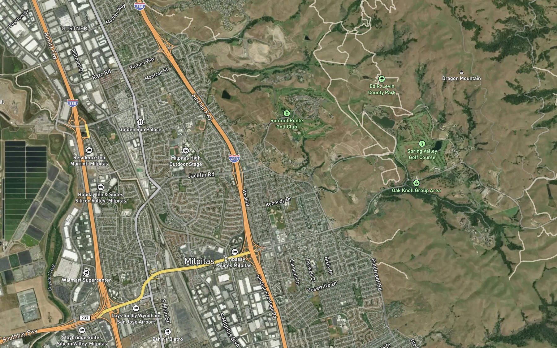 Satellite map of the Tularcitos Creek