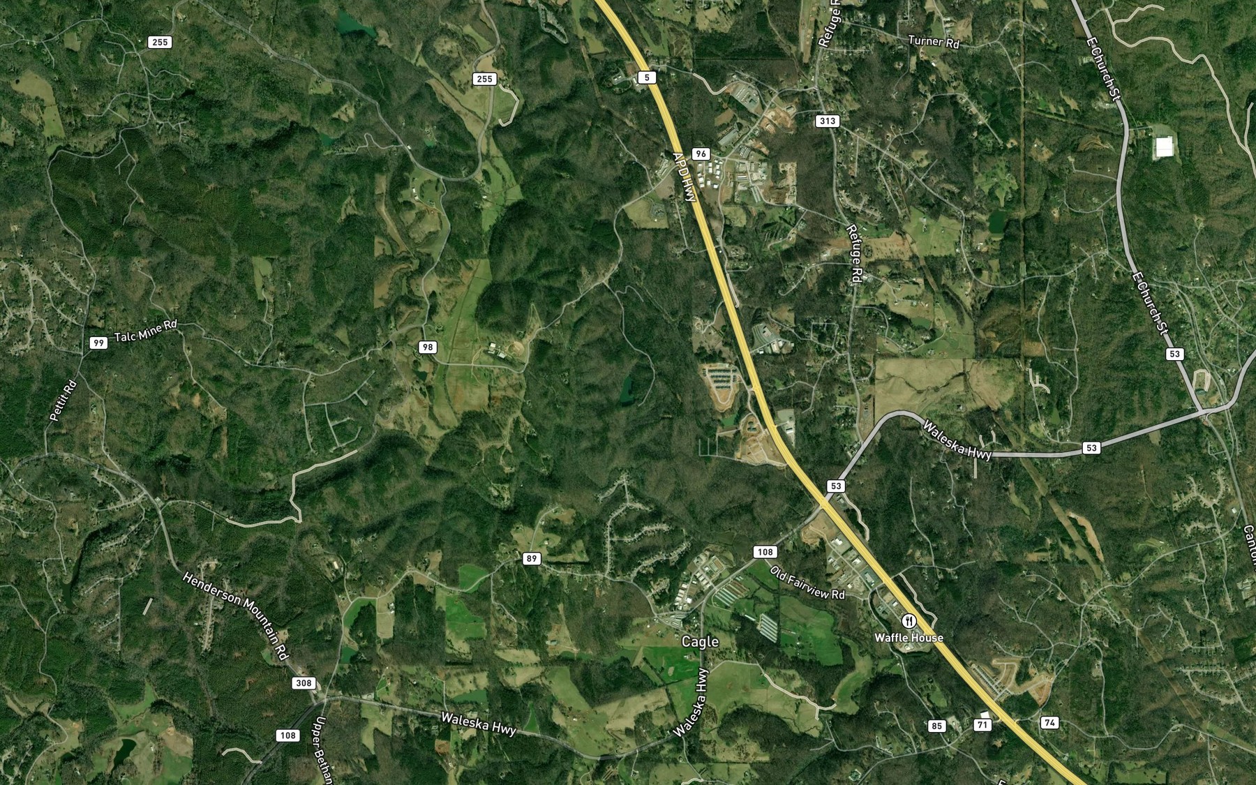 Satellite map of the Bill Teague Lake
