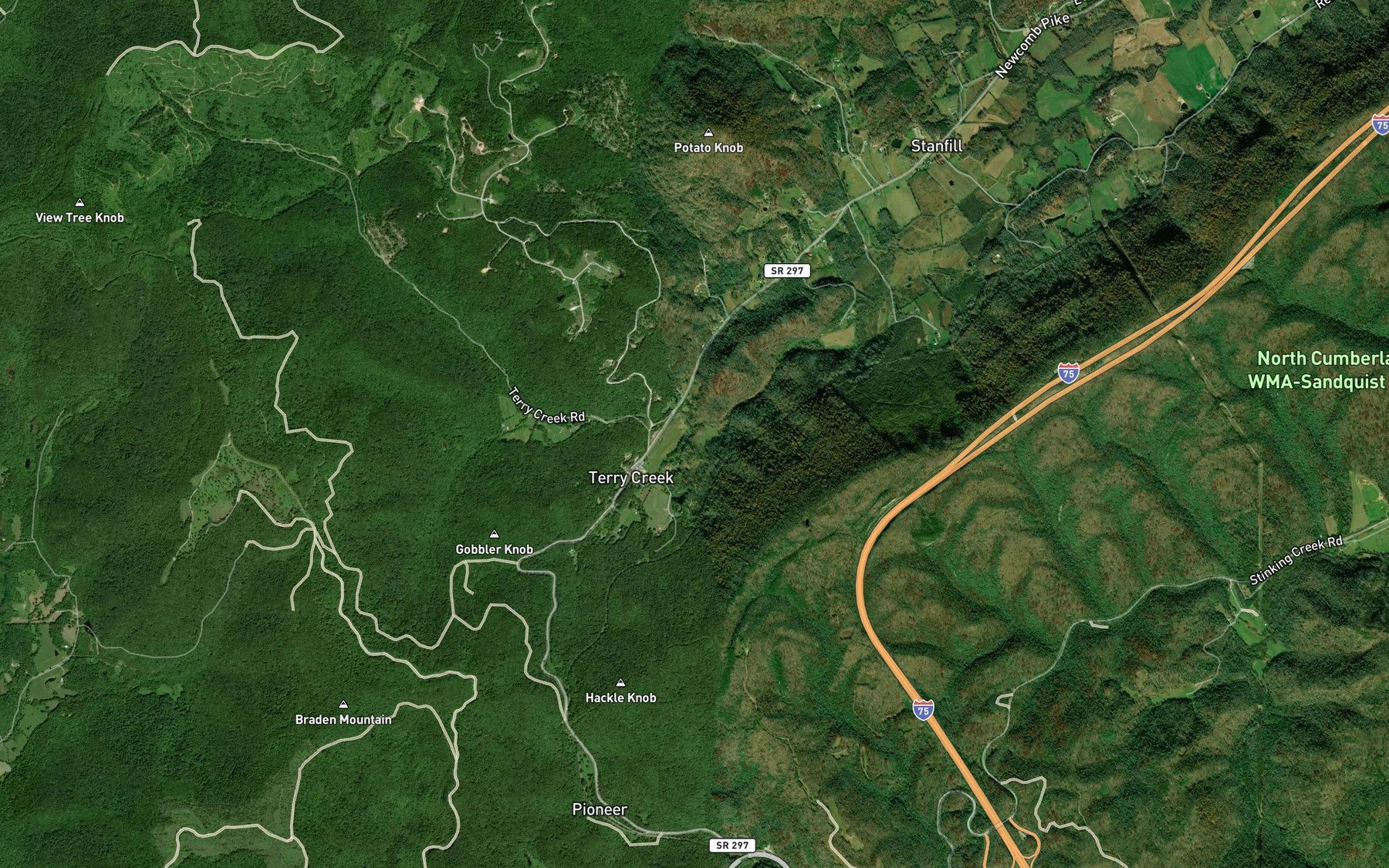 Satellite map of the Terry Creek