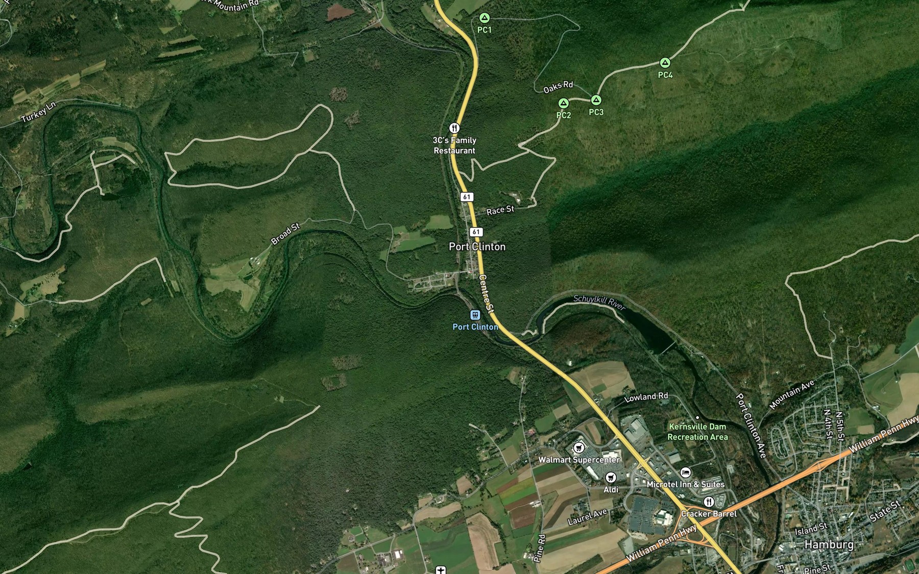 Satellite map of the Little Schuylkill River