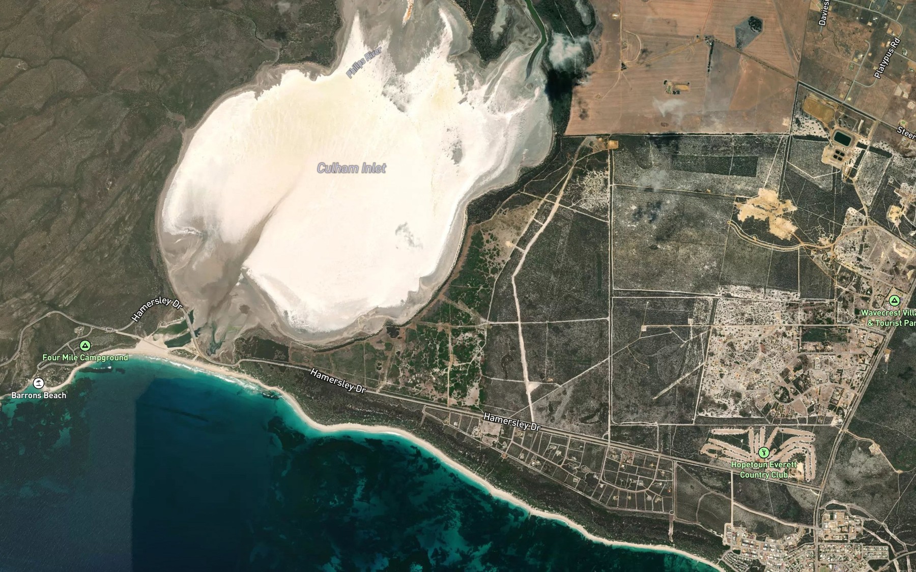 Satellite map of the Steere River