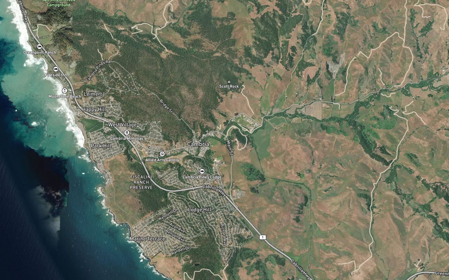 Satellite map of the Perry Creek