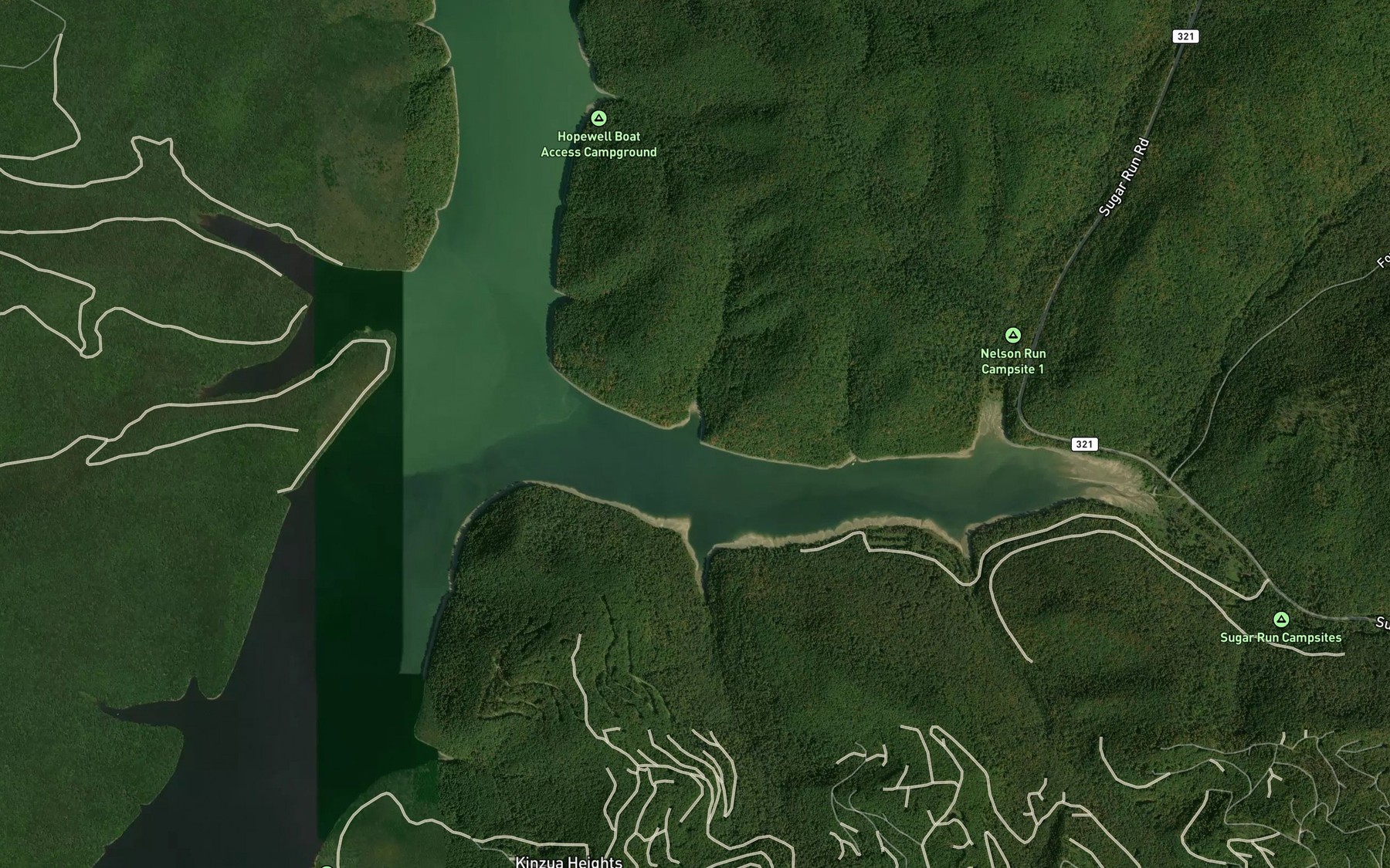 Satellite map of the Pollys Run