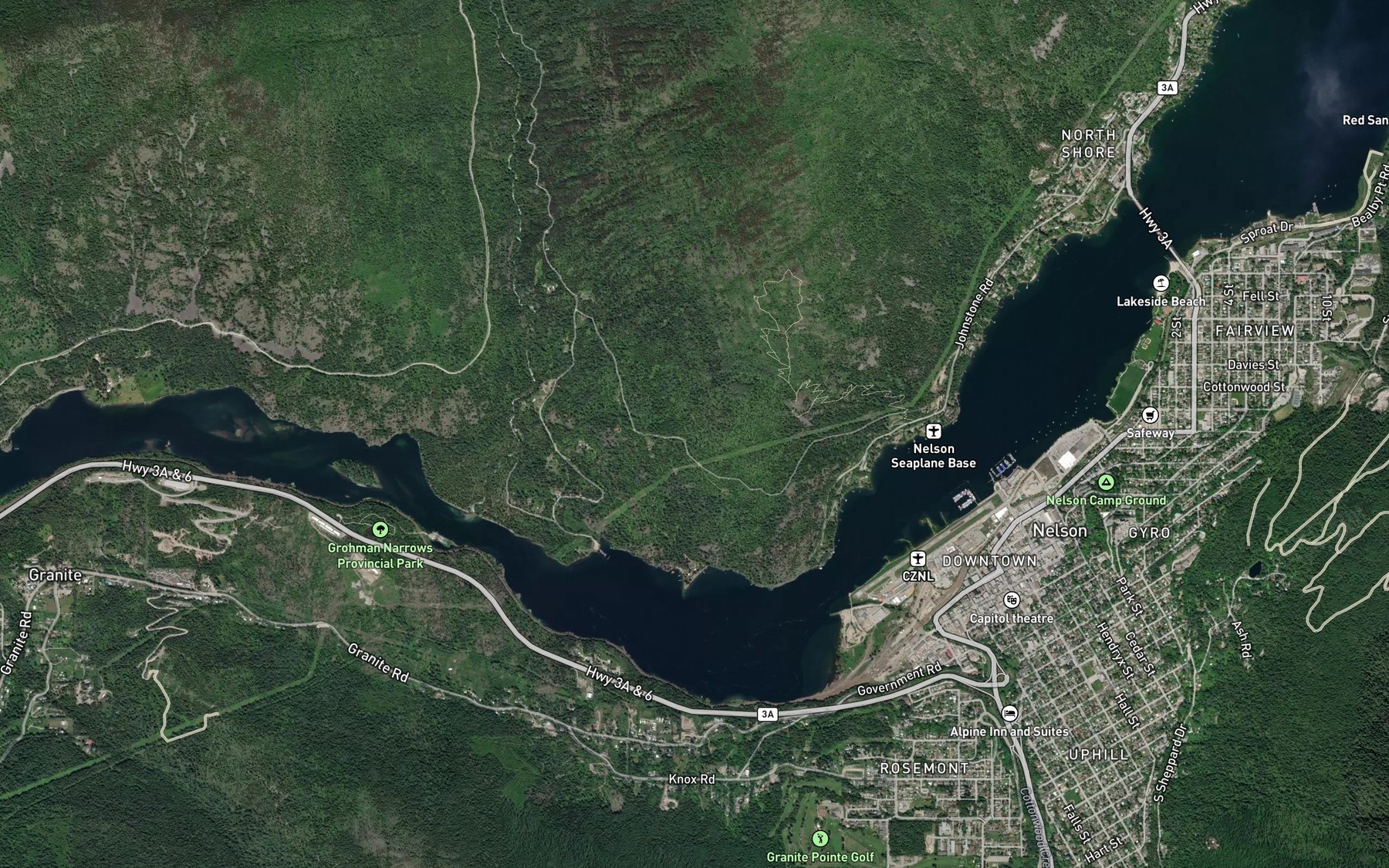 Satellite map of the Cheops Creek