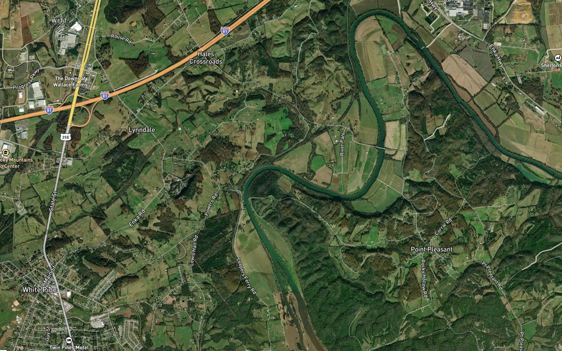 Satellite map of the Kneelas Creek