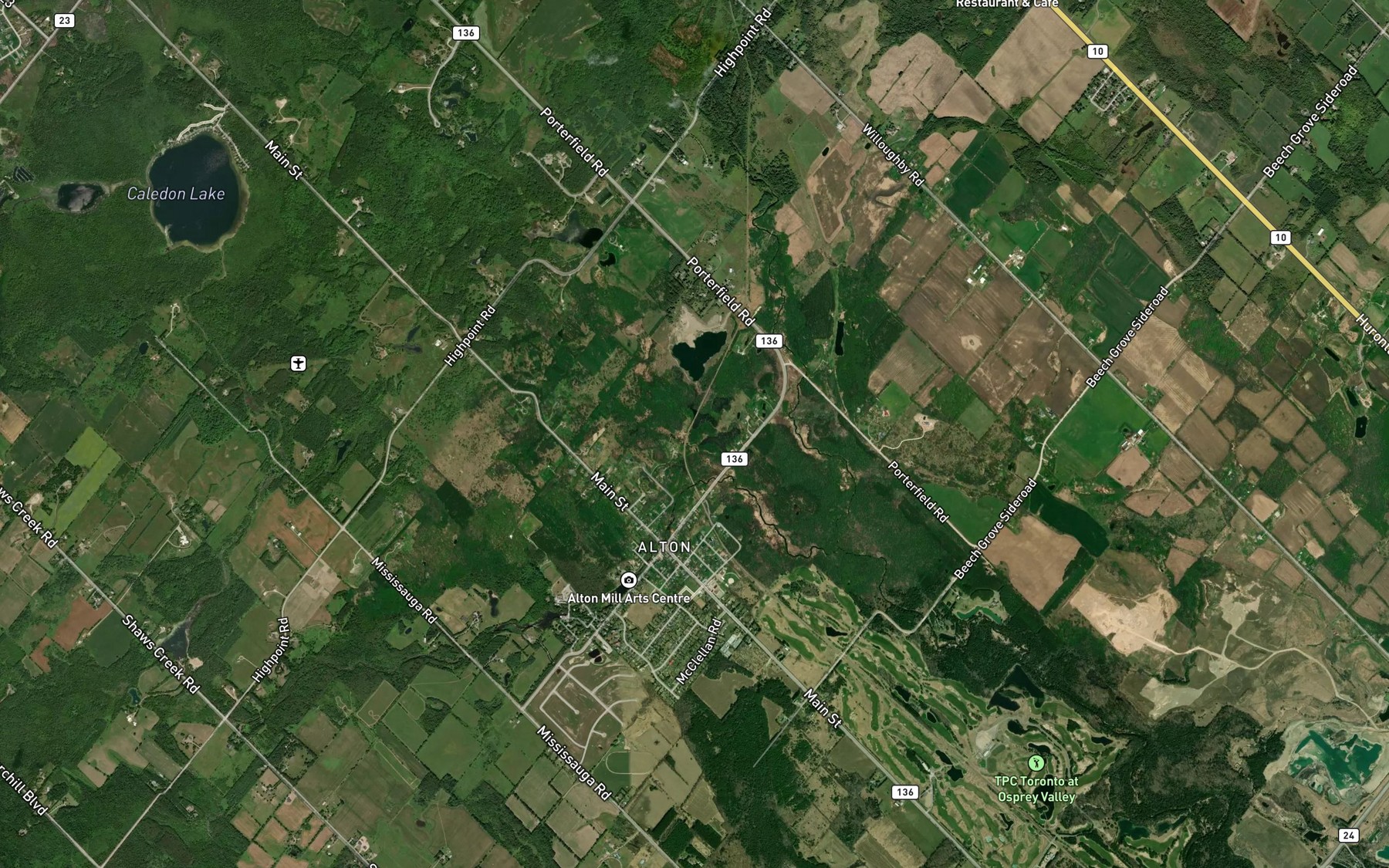 Satellite map of the Credit River Alton Branch