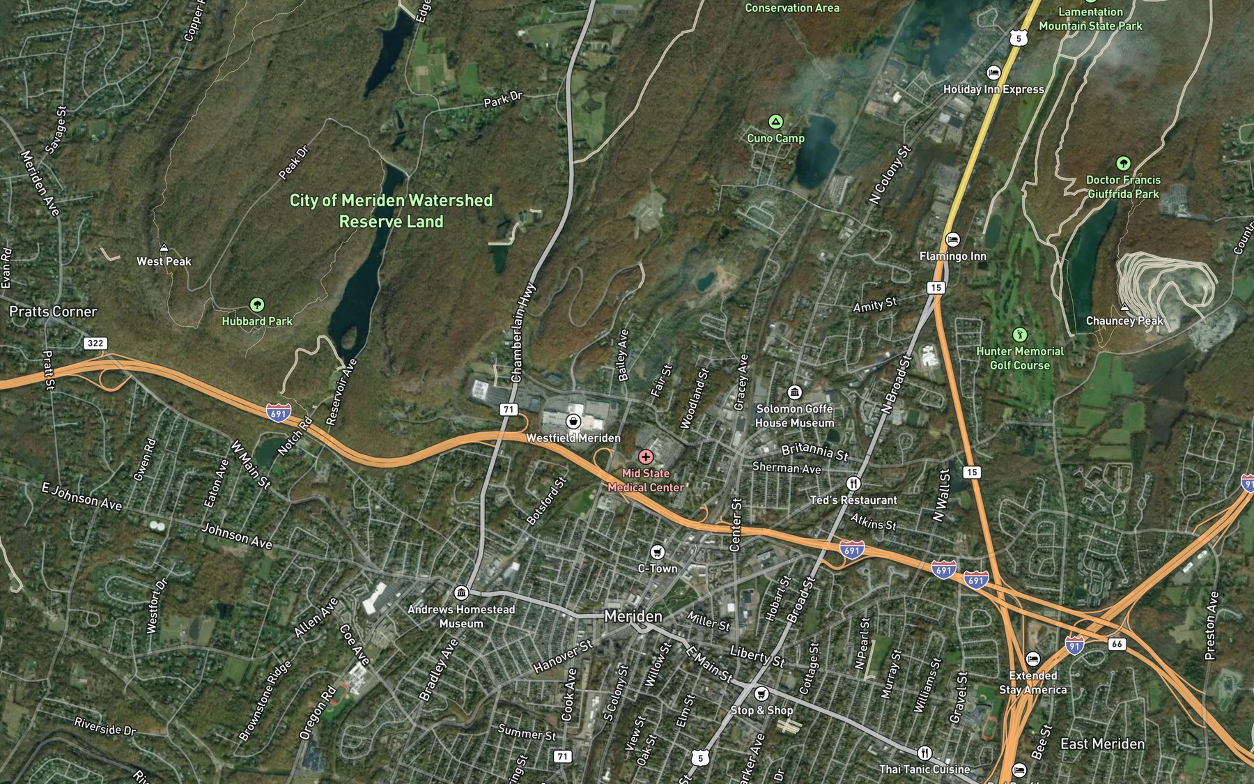 Satellite map of the Cathole Brook