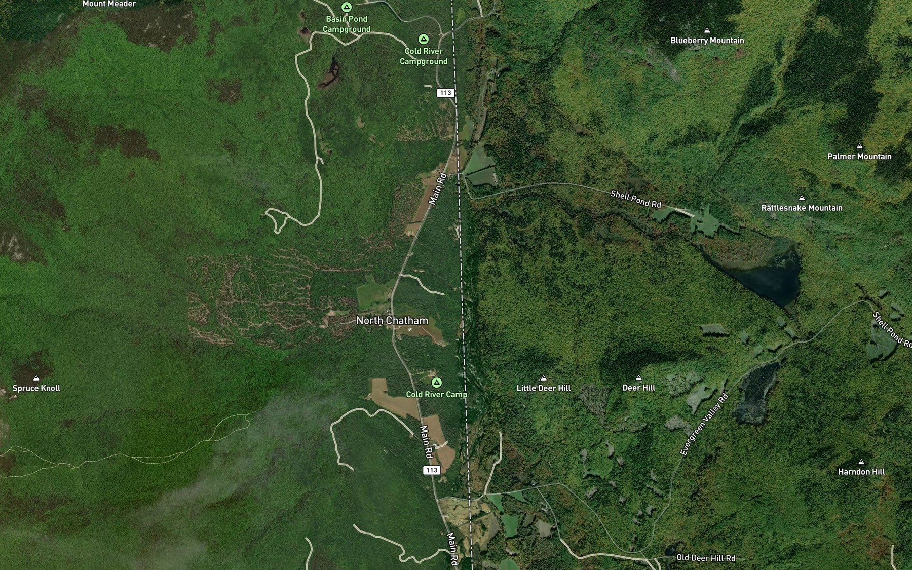 Satellite map of the Shell Pond Brook