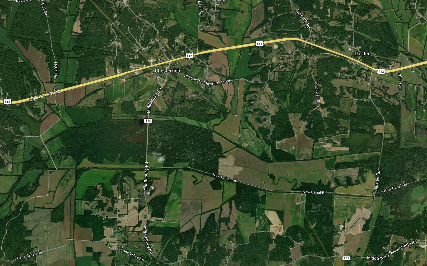 Satellite map of the Browns Creek