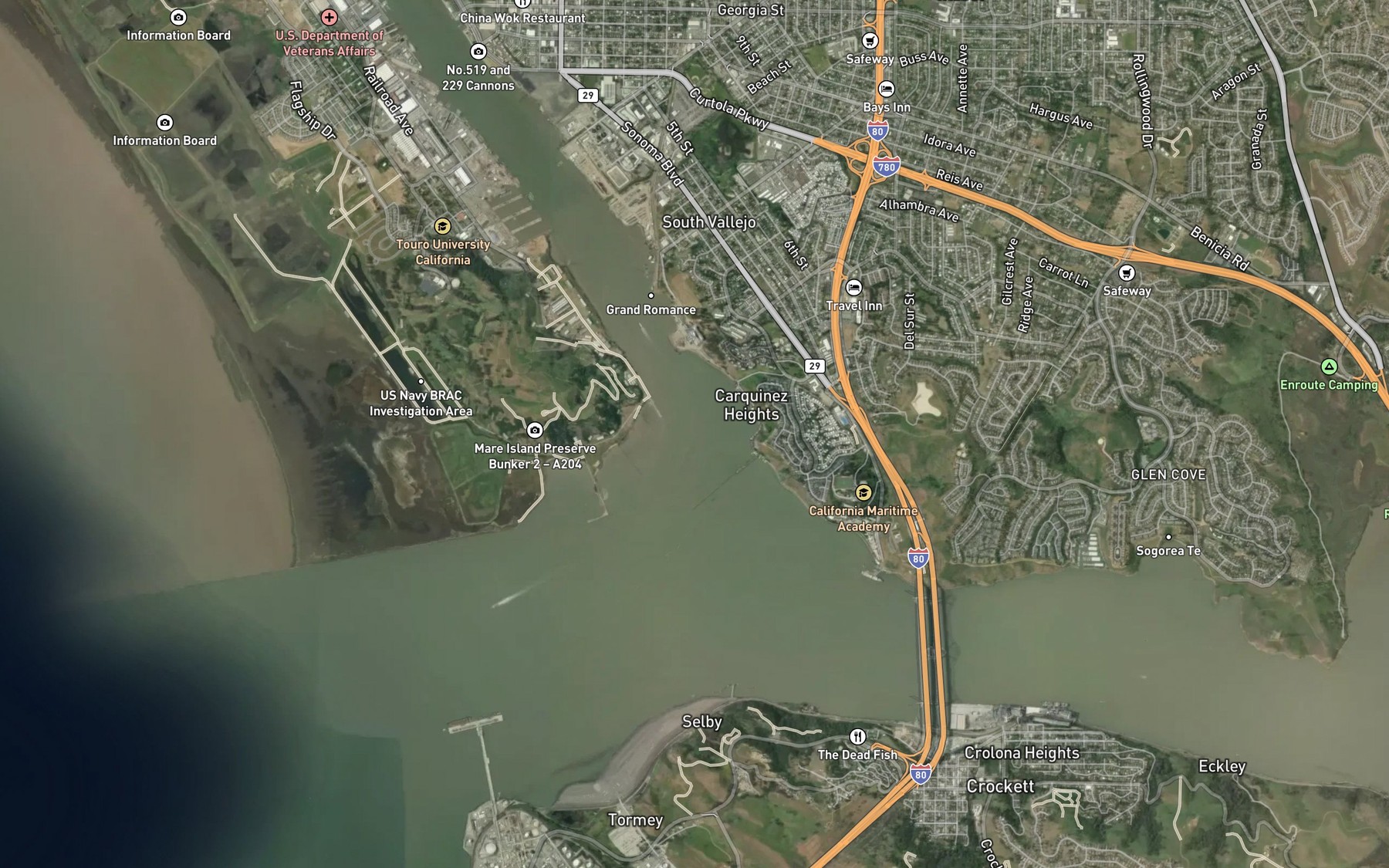 Satellite map of the Napa River