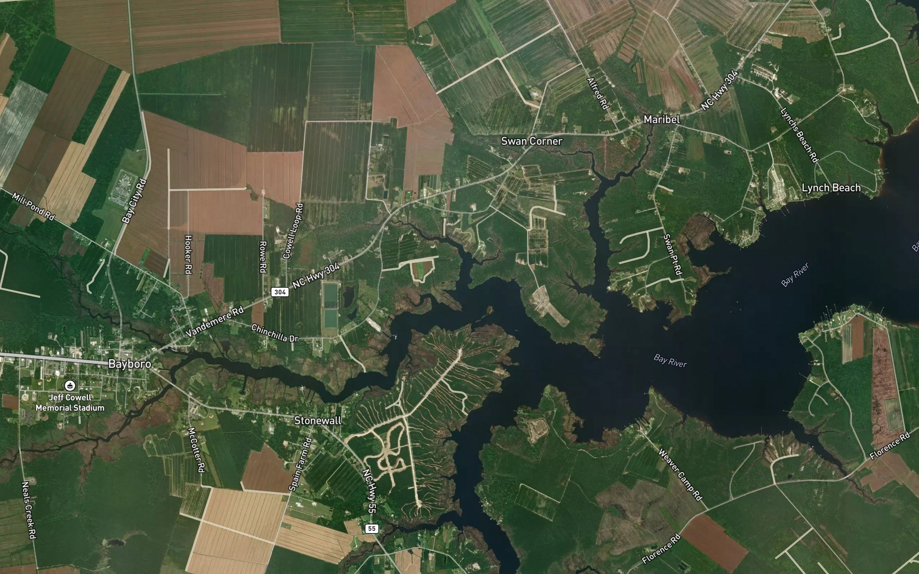 Satellite map of the Raccoon Creek