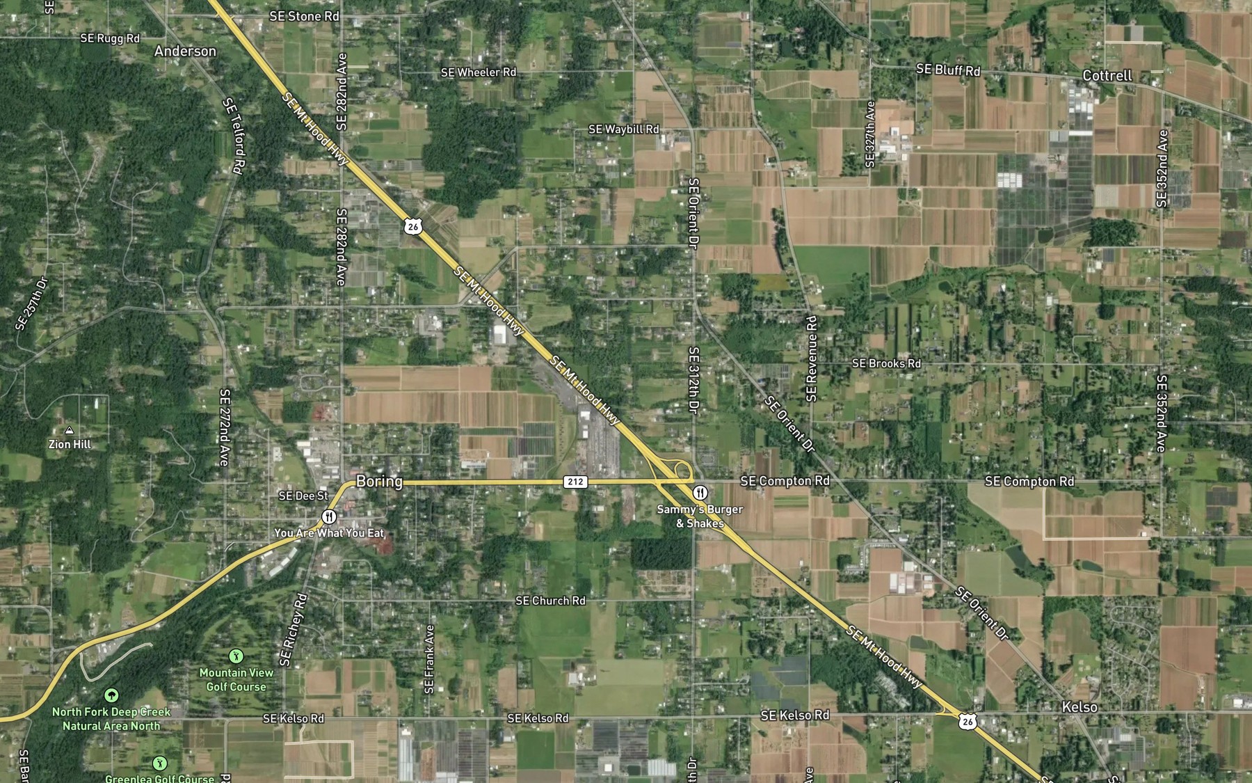Satellite map of the Doane Creek