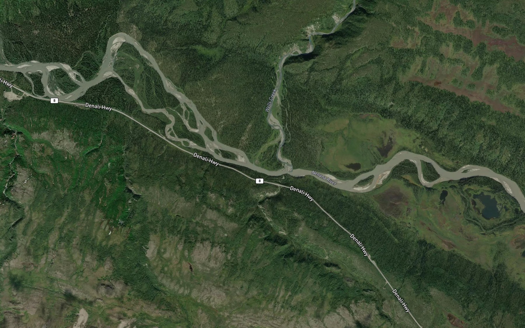 Satellite map of the Wells Creek