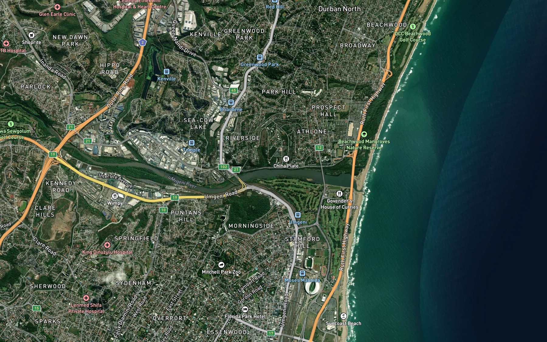 Satellite map of the uMgeni