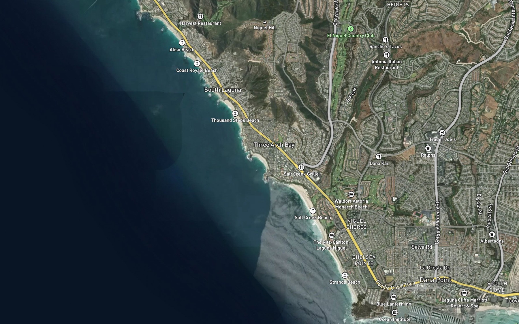 Satellite map of the Three Arch Bay
