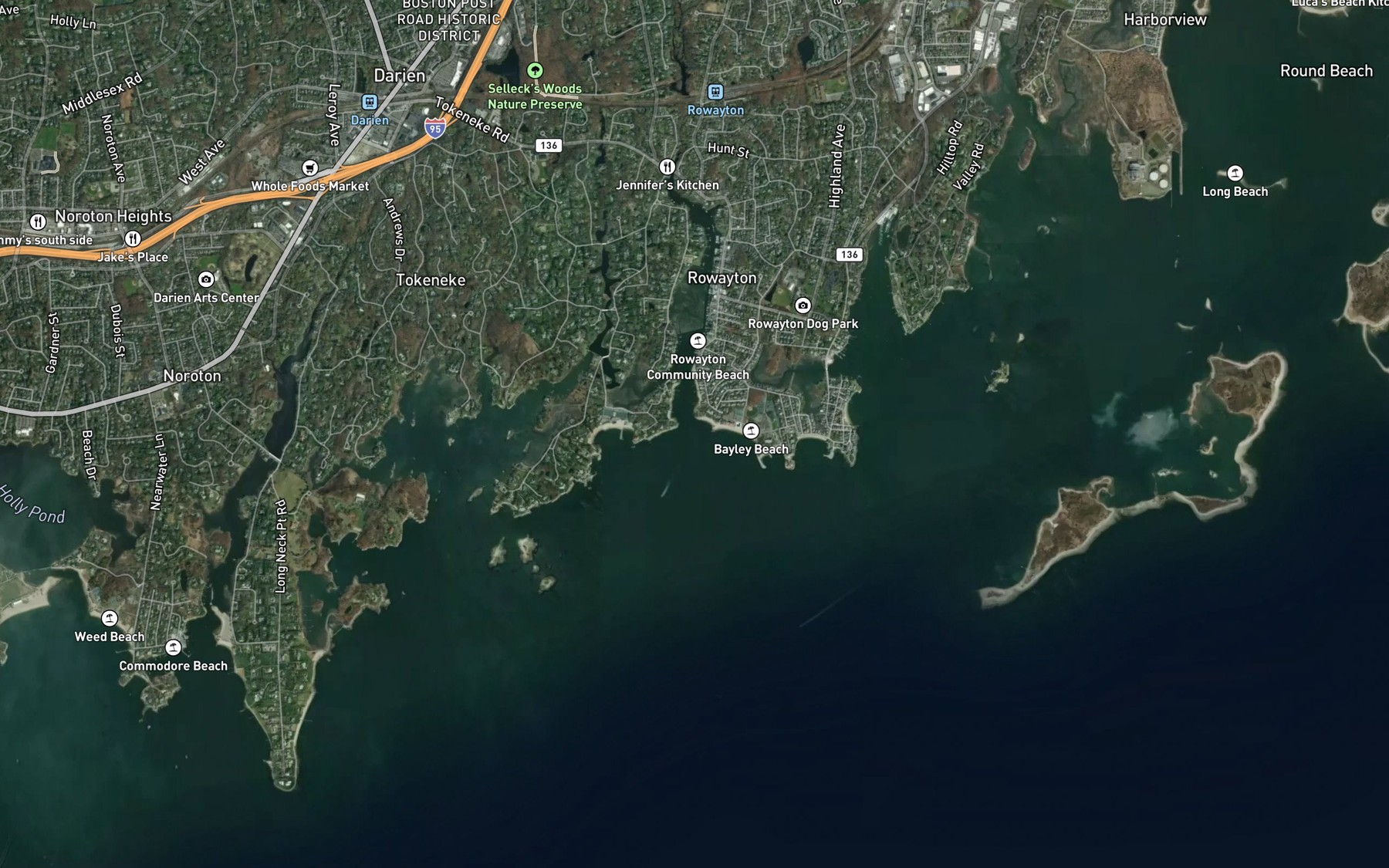 Satellite map of the Fivemile River
