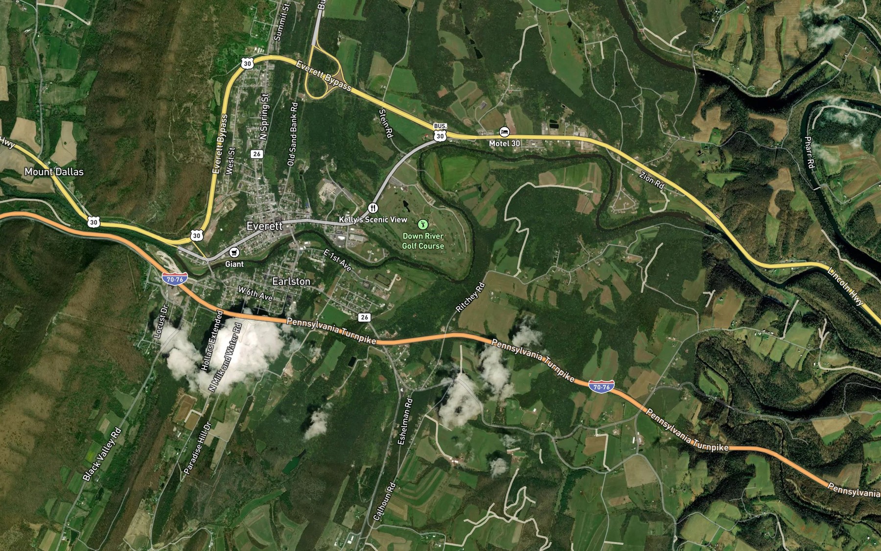 Satellite map of the Clear Creek